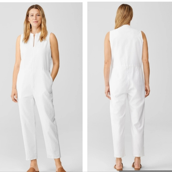 Eileen Fisher Cotton Hemp Stretch Jumpsuit ankle length white XS - Picture 1 of 13